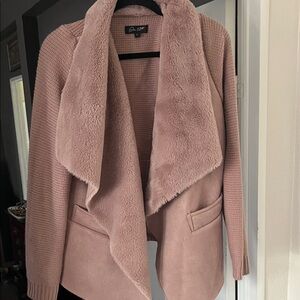 Soft Pink Teddy Jacket by [Brand] it's sweater, suede and fur